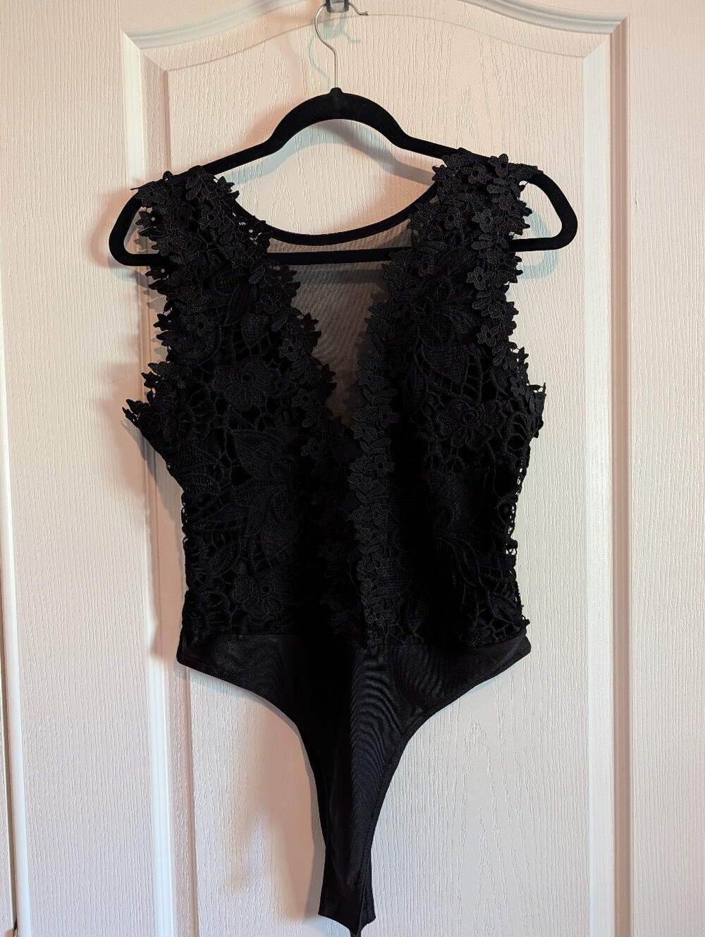 Black Lace Deep V Bodysuit